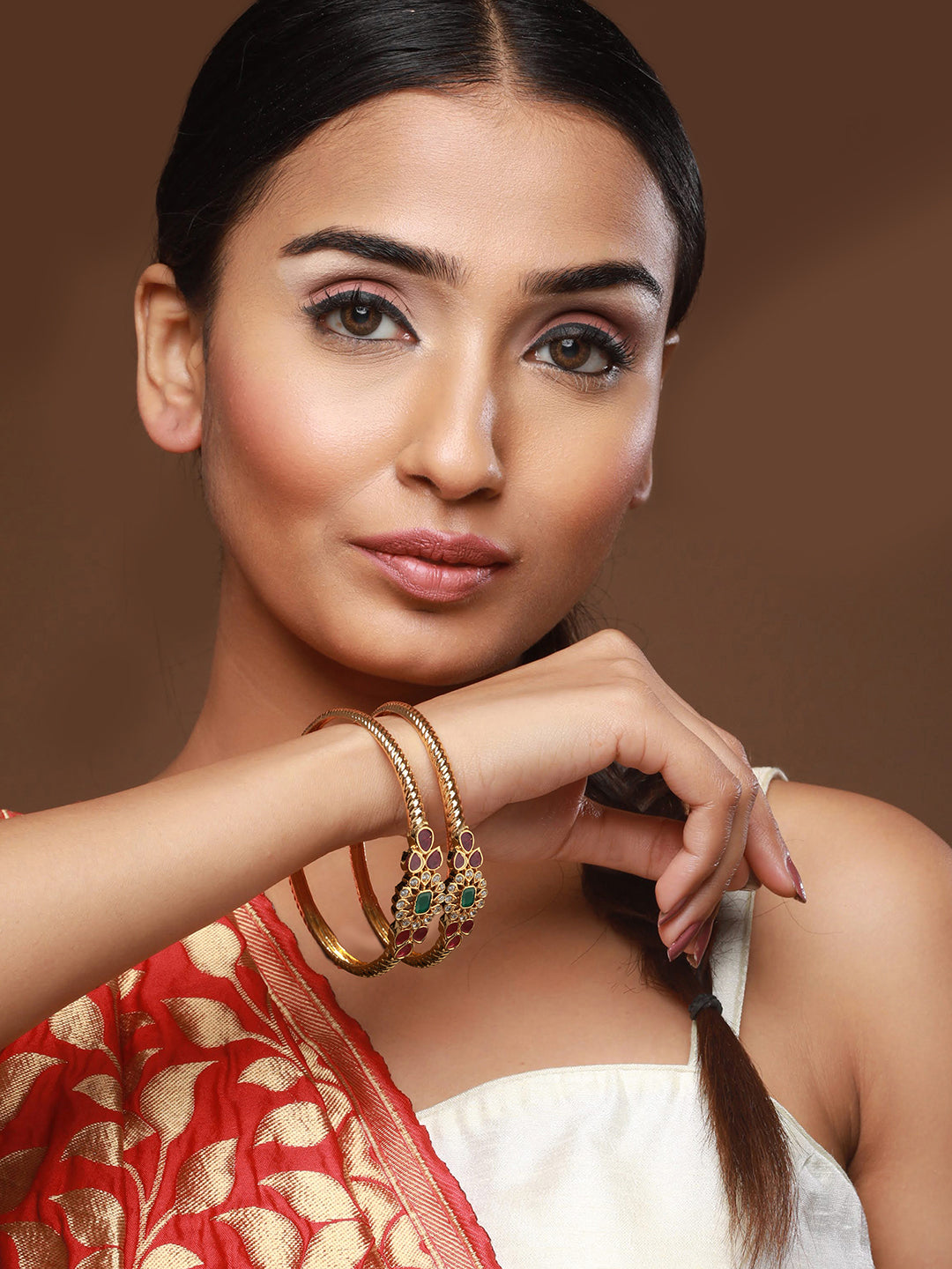 Set Of 2 24CT Gold-Plated Stone-Studded Bangles - Jazzandsizzle