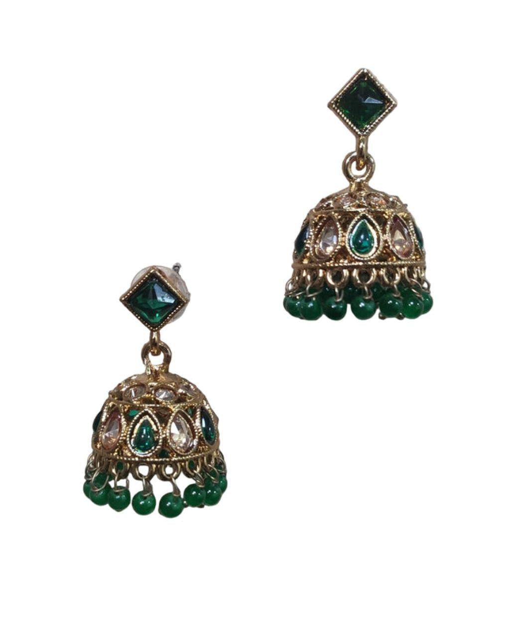 Jazz And Sizzle Gold Plated Green Kundan & Stone Studded Jhumka Earrings