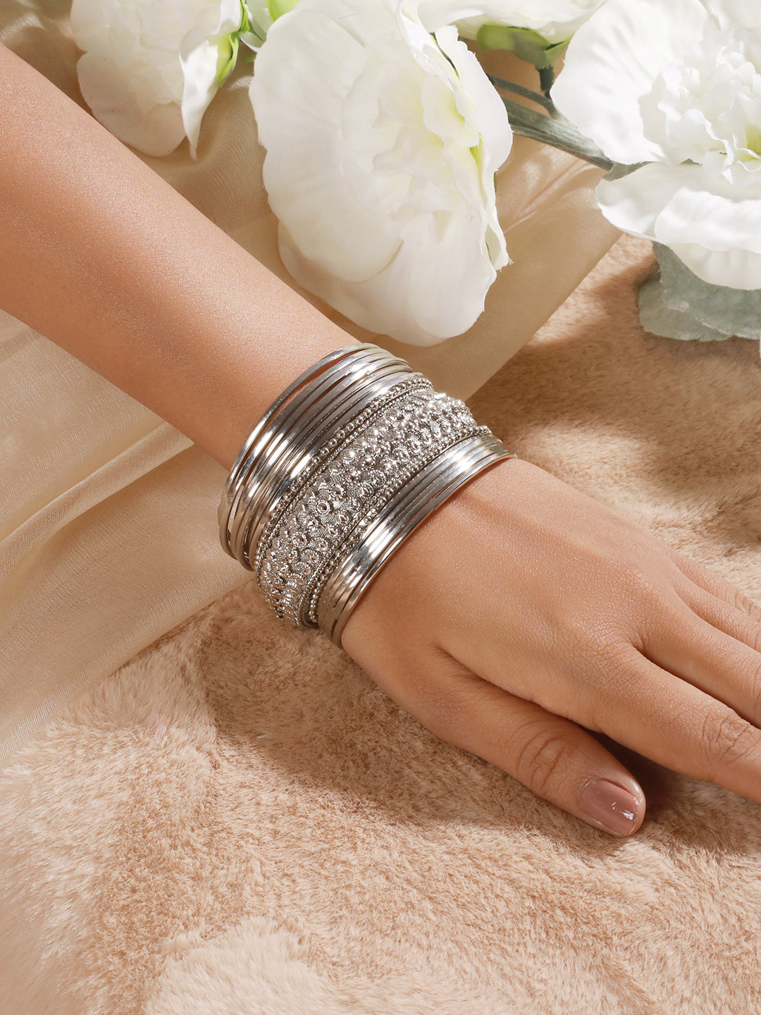 Set of 15 Oxidised Silver-Plated Bangles Set - Jazzandsizzle