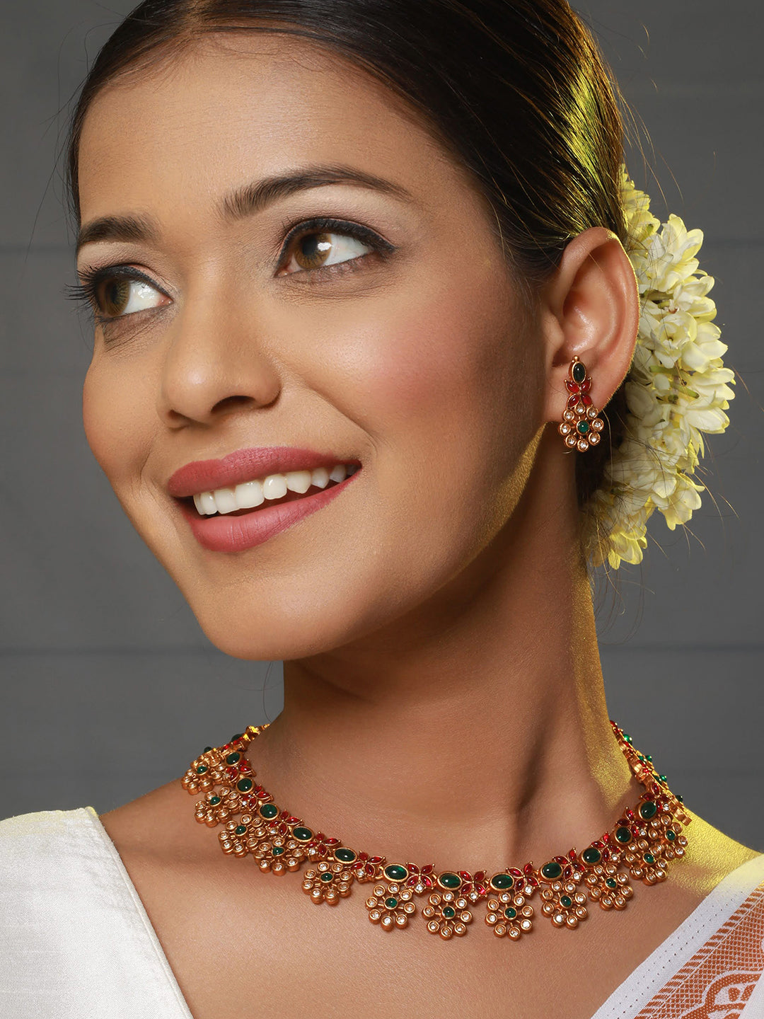 Gold-Plated American Diamond-Studded Brass Necklace & Earrings - Jazzandsizzle