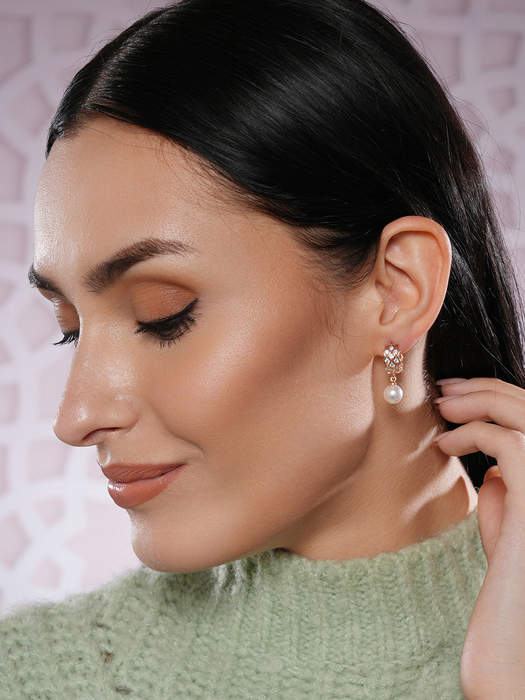 Jazz and Sizzle Set of 2 Silver & Rose Gold Plated Pearl Drop Earrings