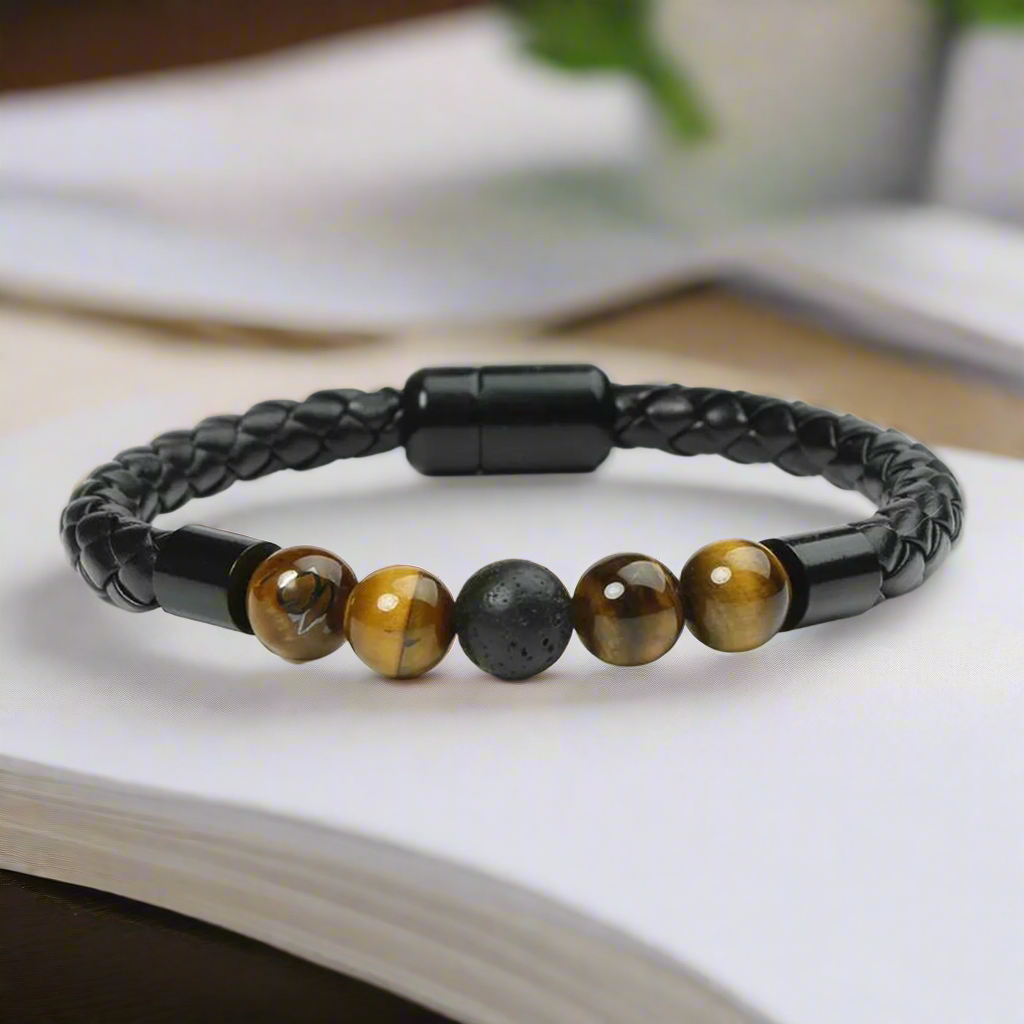 Jazz and Sizzle Men Leather & Beaded Wraparound Bracelet