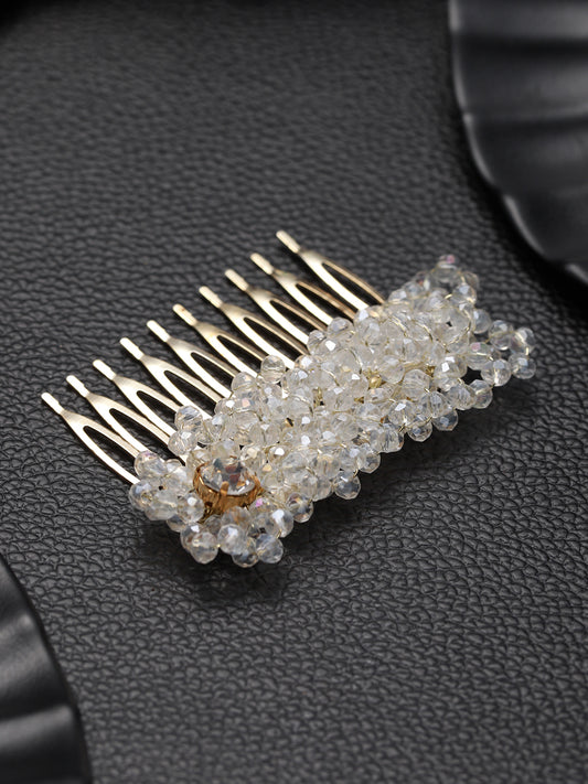 Women Gold Plated & White Embellished Comb Pin - Jazzandsizzle