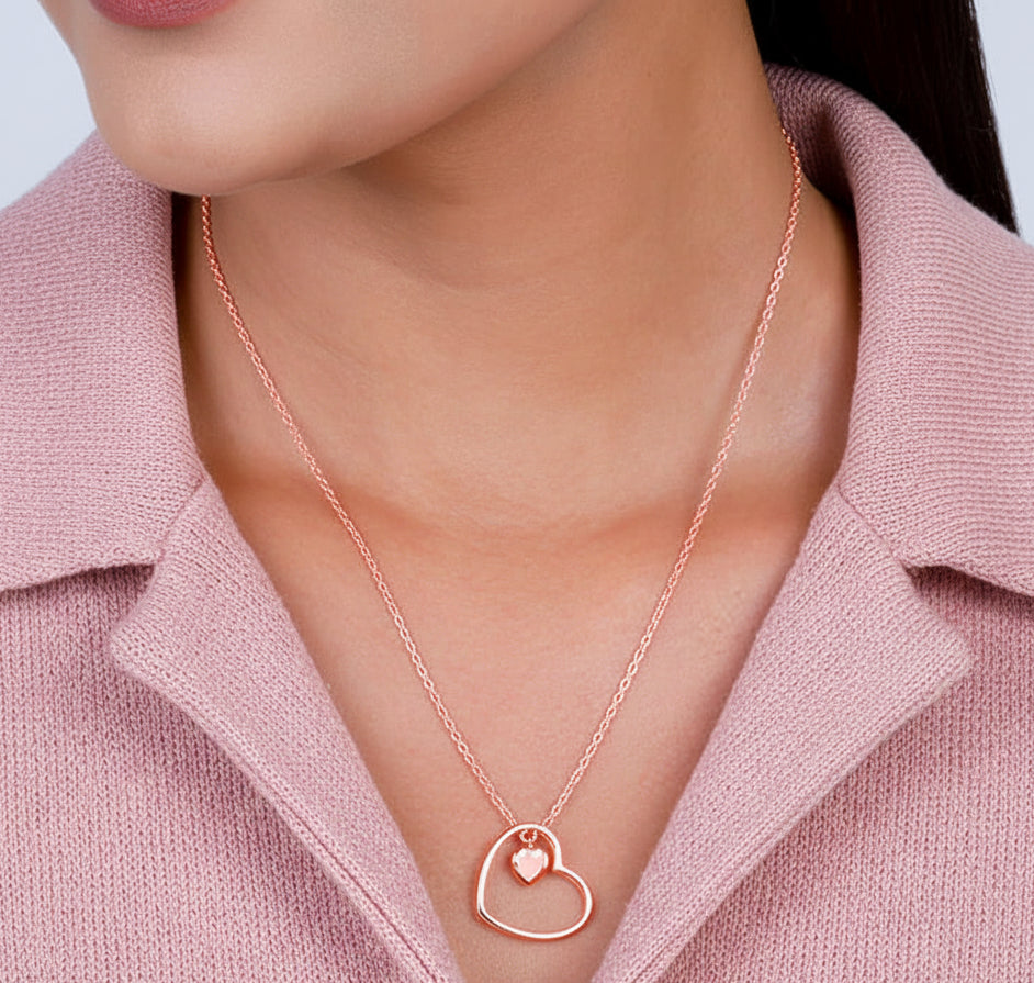 Jazz And Sizzle Rose Gold Heart Pendant Chain