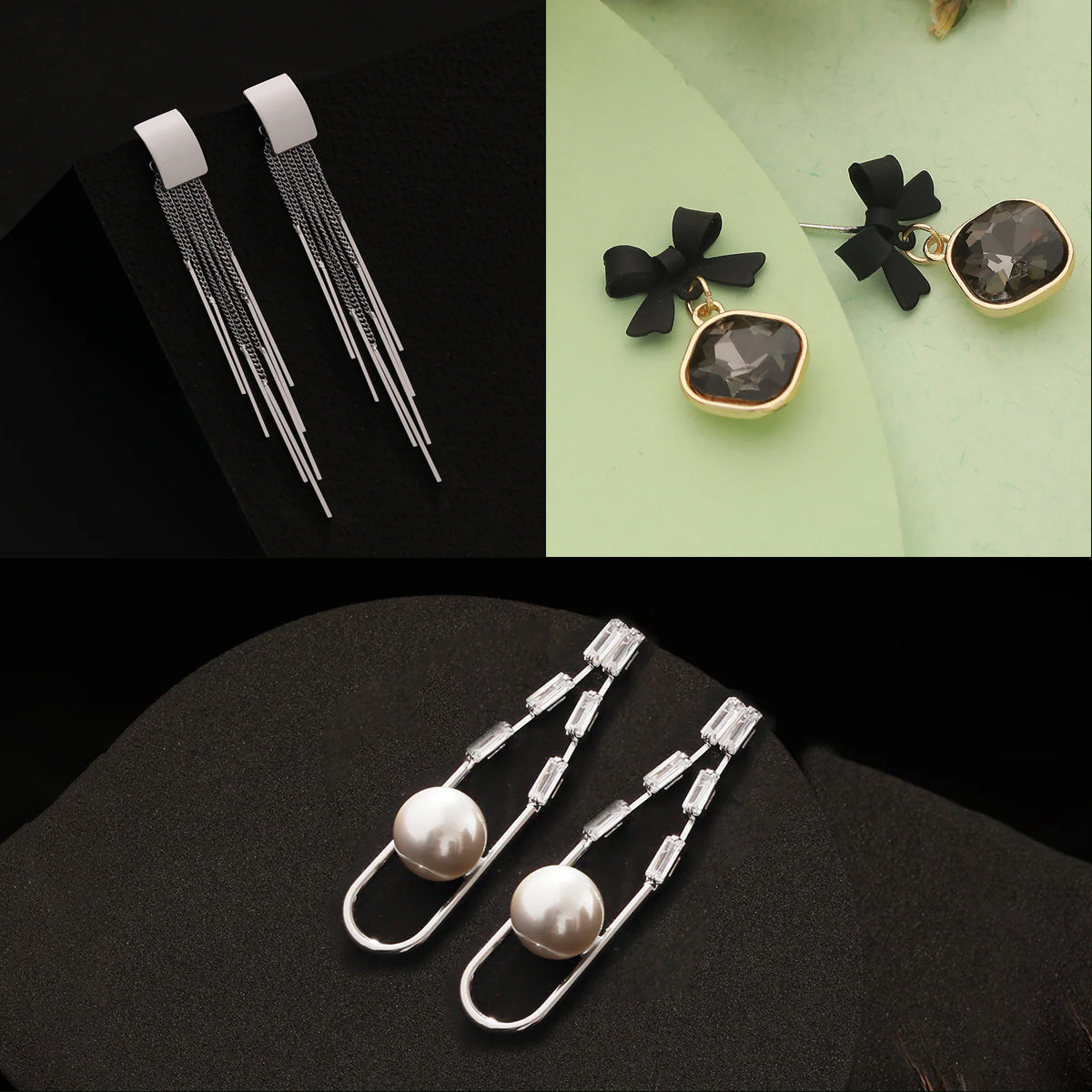 Contemporary Pearl Beaded Drop Earrings 3In1 Combo For Women