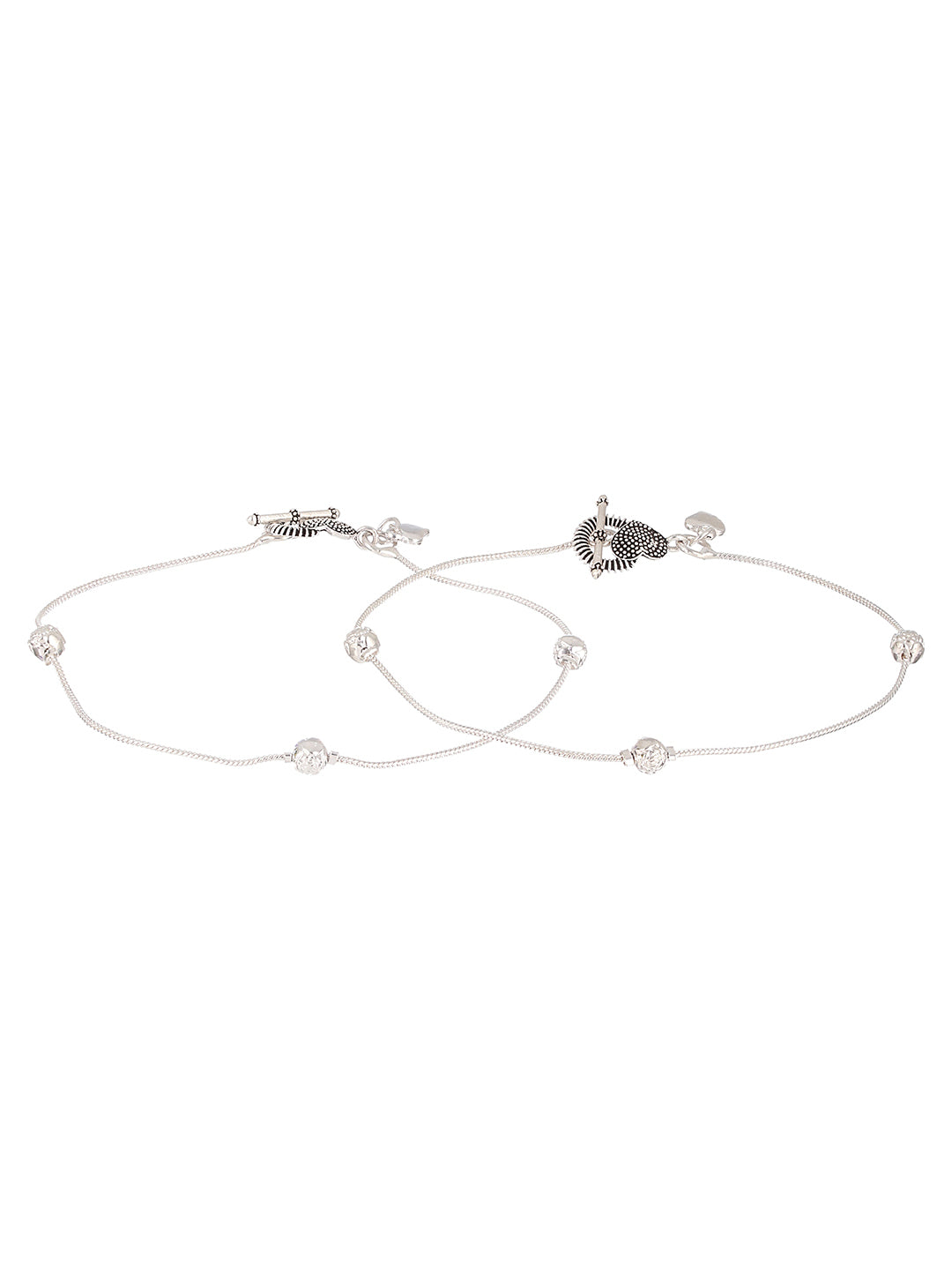 Set of 2 Silver-Plated Beaded Anklets - Jazzandsizzle