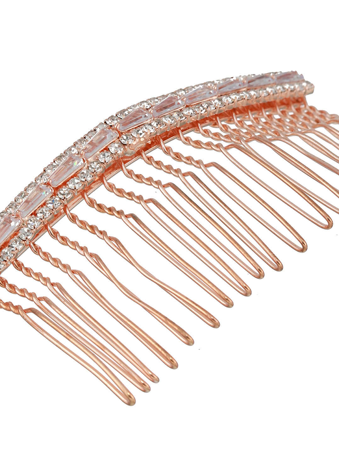 Women Rose Gold Plated & White Embellished Comb Pin - Jazzandsizzle