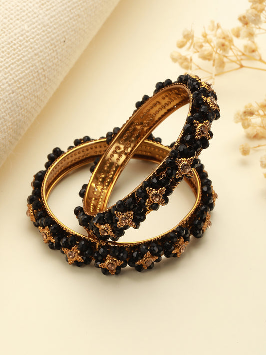 Jazz And Sizzle Set Of 2 Gold-Plated Beaded Bangles - Jazzandsizzle