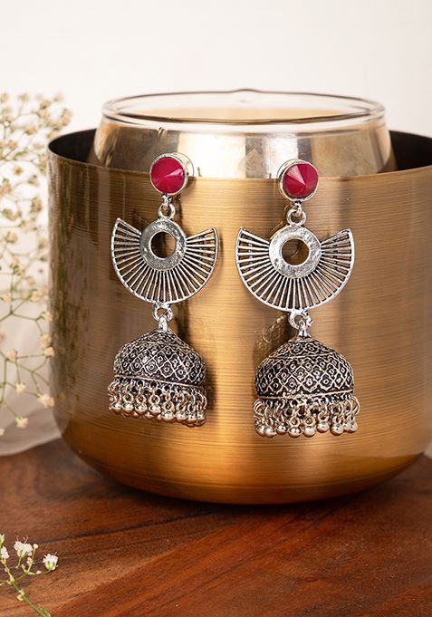 Jazz and Sizzle Moody Glamour Oxidised Silver Jhumka Earrings