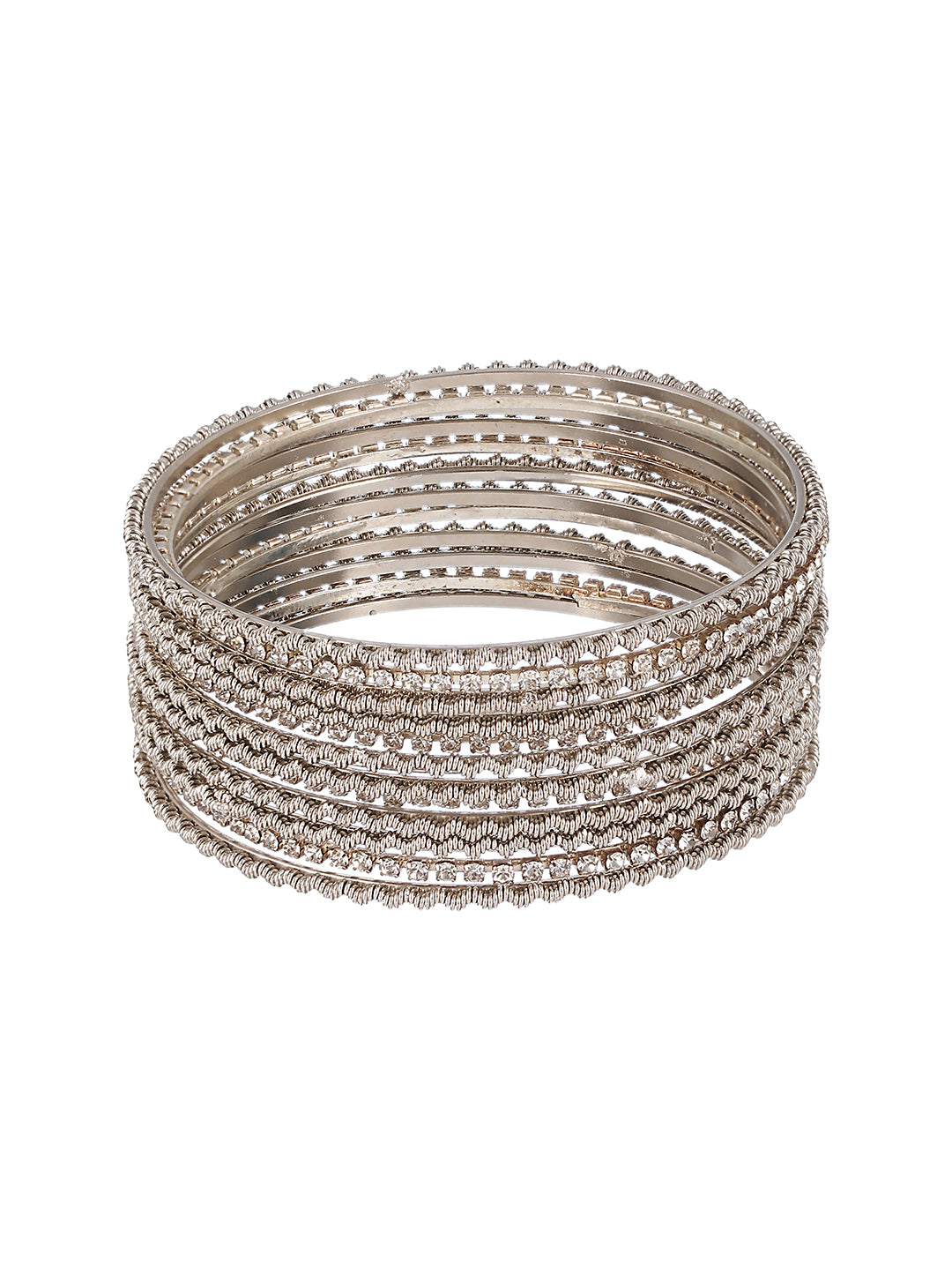 Jazz and Sizzle Set of 12 CZ Studded & Oxidised Silver Bangles - Jazzandsizzle