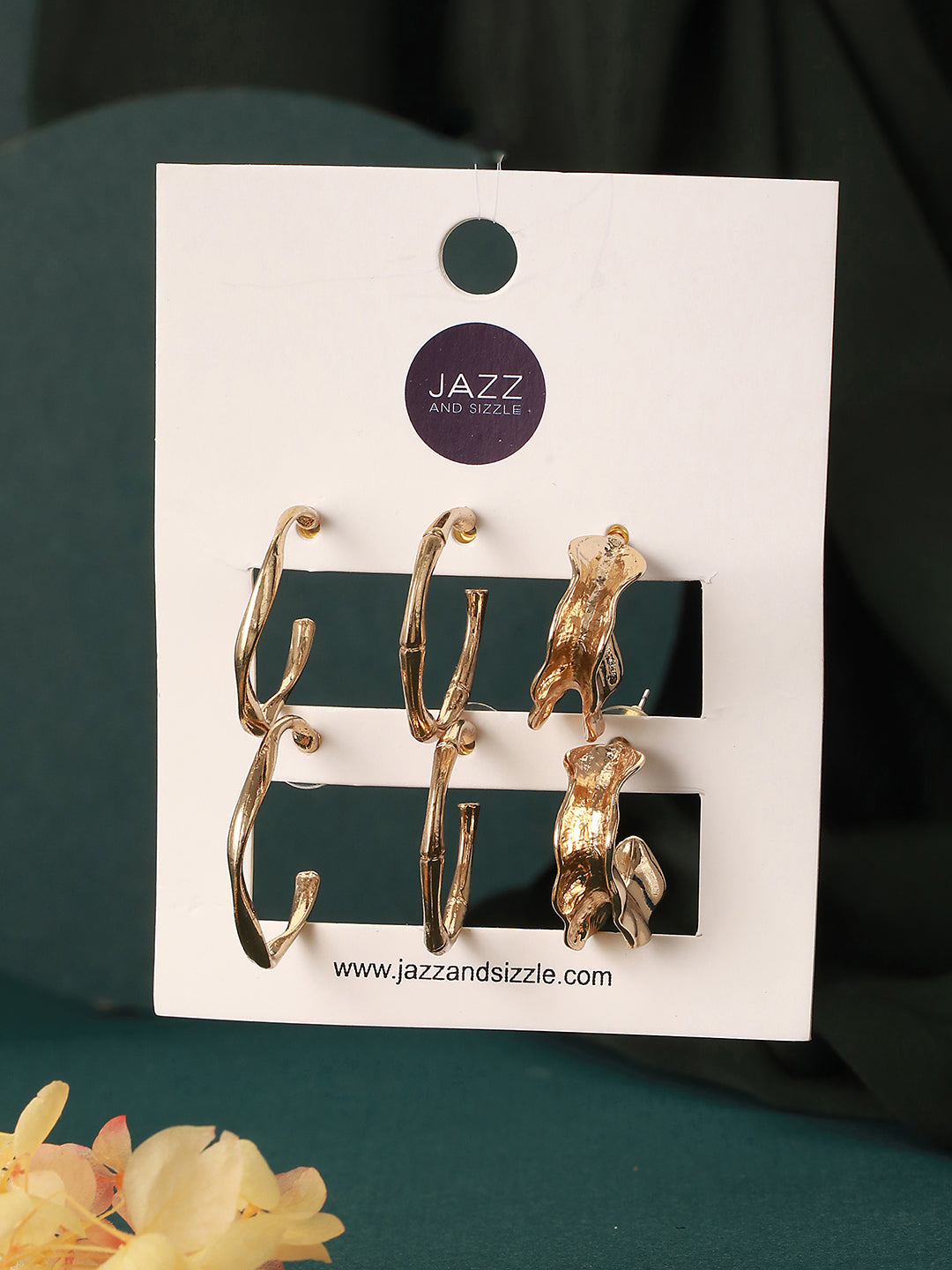 Set of 3 Gold-Toned Geometric Hoop Earrings - Jazzandsizzle