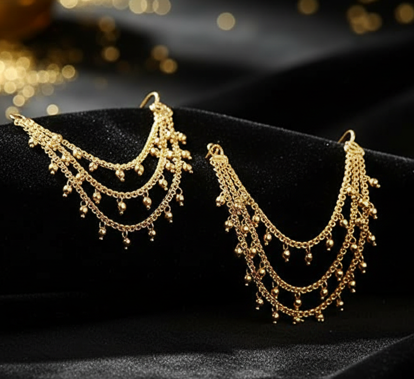 Jazz And Sizzle Gold-Plated Ghungroo Beaded Spherical Shaped Ear Chains