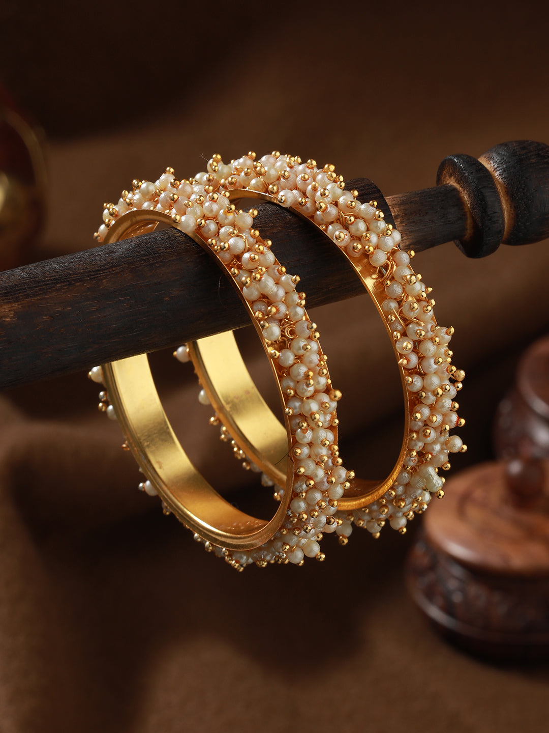 Set Of 2 Gold-Plated Pearl Beaded Bangles - Jazzandsizzle