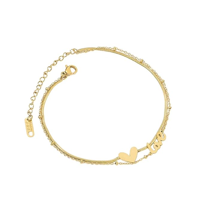 Jazz And Sizzle Gold Plated Heart & Love Stainless Steel Anklet for Valentines Gift