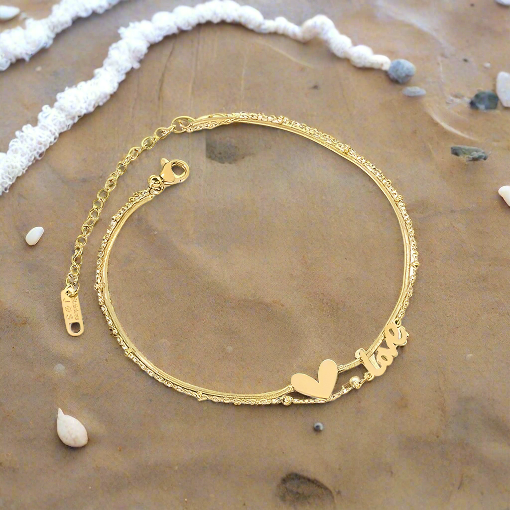 Jazz And Sizzle Gold Plated Heart & Love Stainless Steel Anklet for Valentines Gift