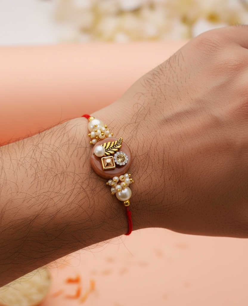 Jazz And Sizzle Set Of 2 Stone & Pearl Beaded Ethnic Bhaiya & Bhabhi Rakhi