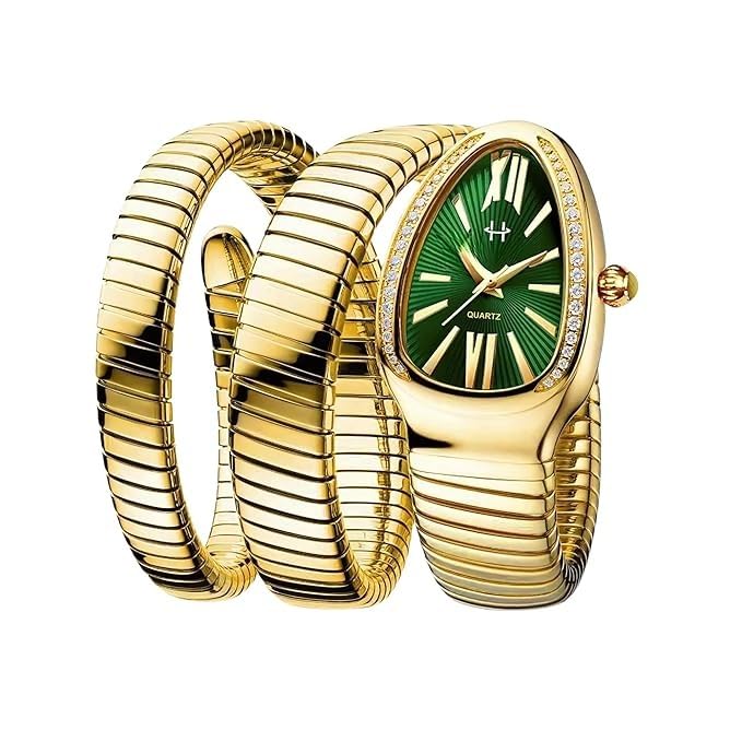 Gold Serpenti Coil Watch Bracelet for Women | Adjustable Wrap Around Bracelet Watch