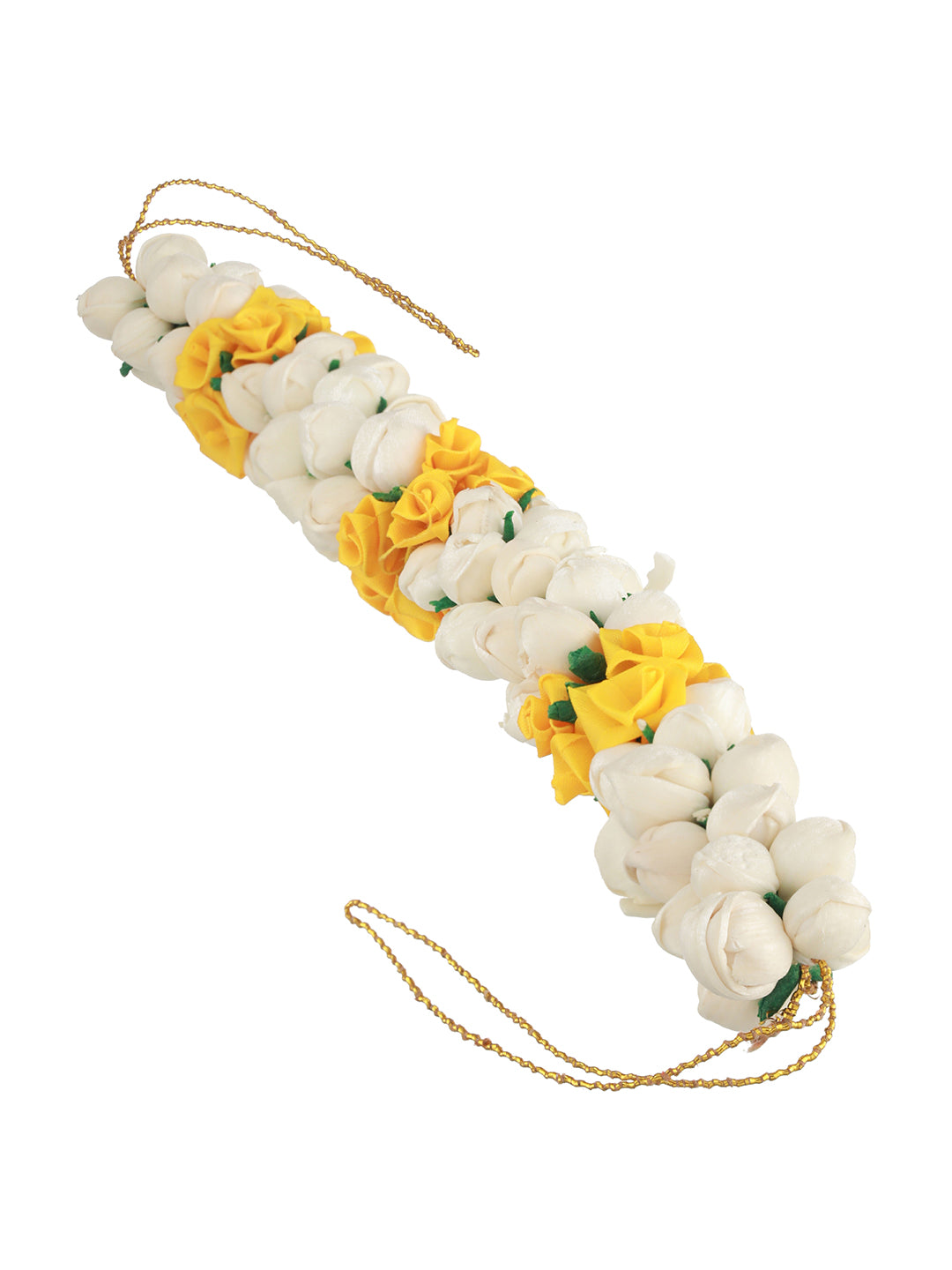 Women Yellow Rose & White Mogra Artificial Flower Gajra Floral Hair Bun - Jazzandsizzle