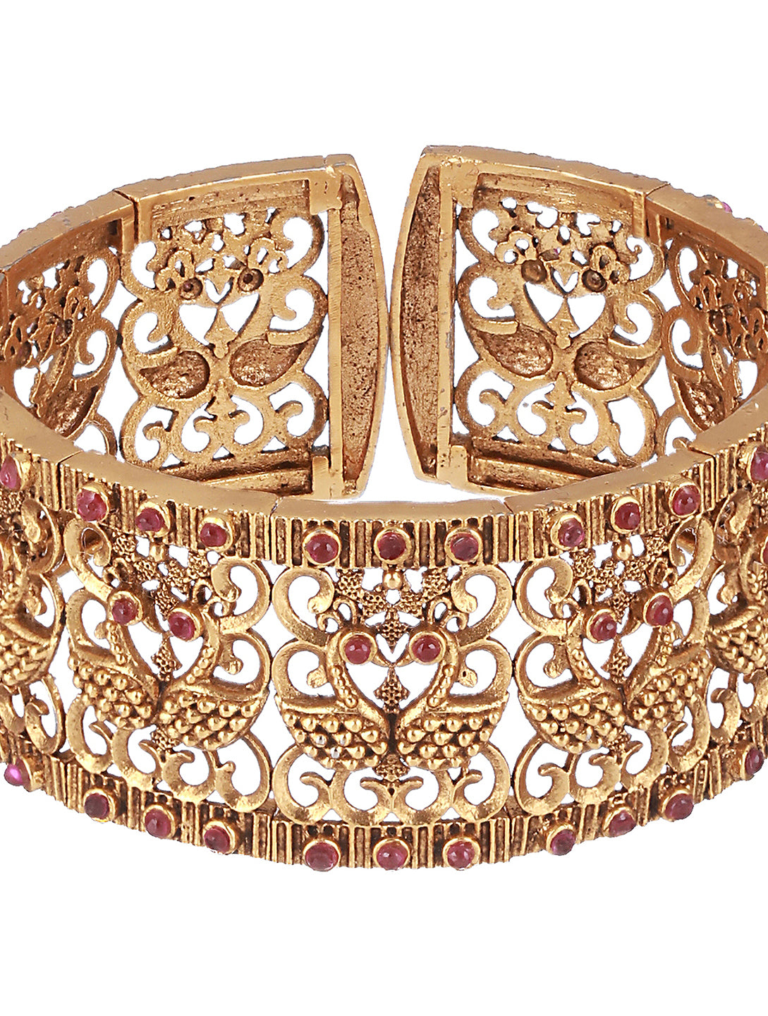 Gold-Toned & Red Handcrafted Gold-Plated Bangle-Style Bracelet - Jazzandsizzle