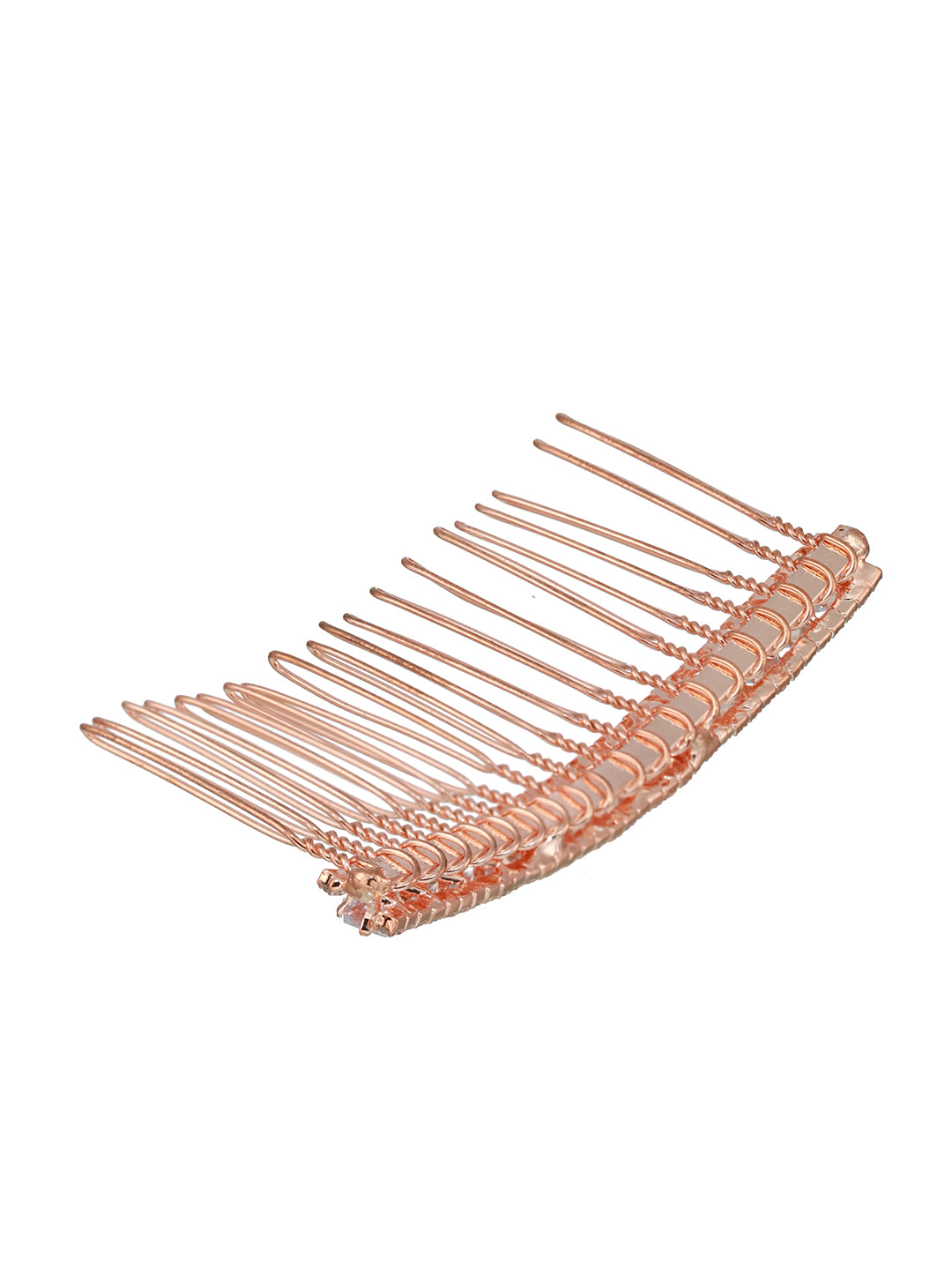 Women Rose Gold Plated & Silver-Toned Beaded Flowral design Comb Pin - Jazzandsizzle