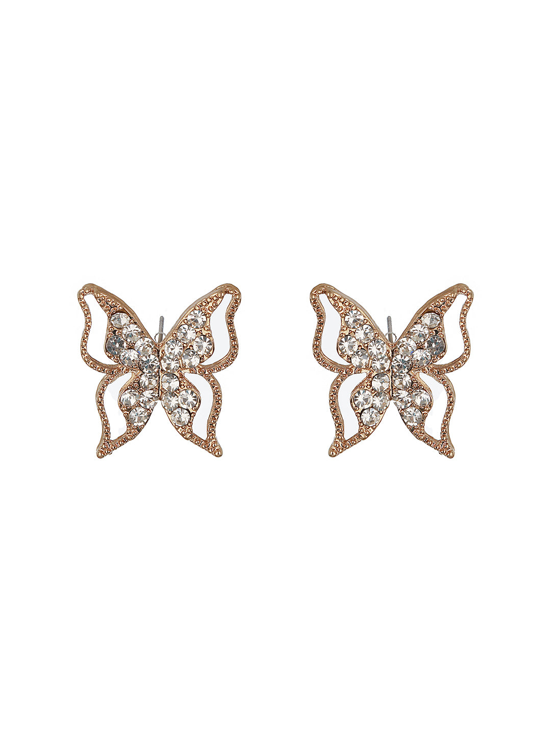 Gold Plated & CZ Studded Butterfly Shaped Stud Earrings - Jazzandsizzle