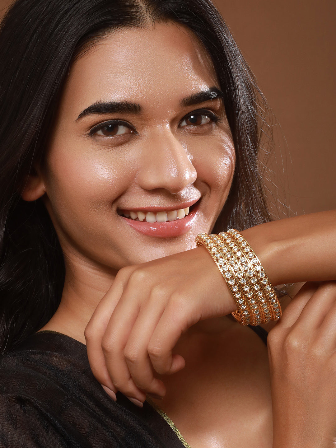 Set Of 4 Gold-Plated Peal Beaded Bangles