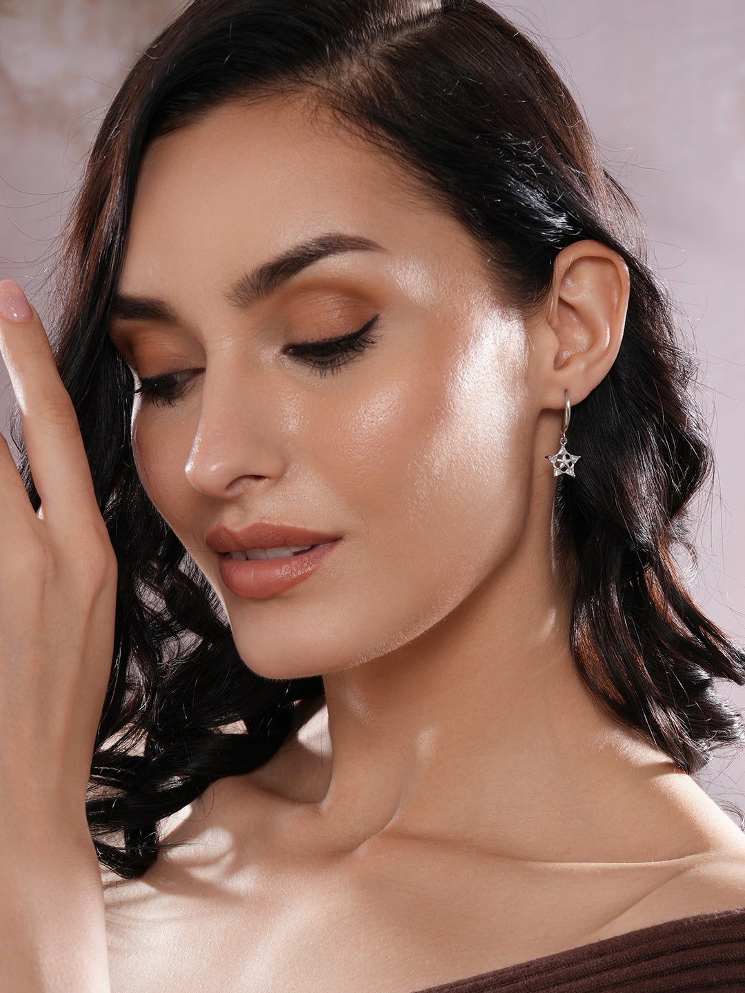 Jazz And Sizzle Rhodium Plated Star Shaped Drop Earrings