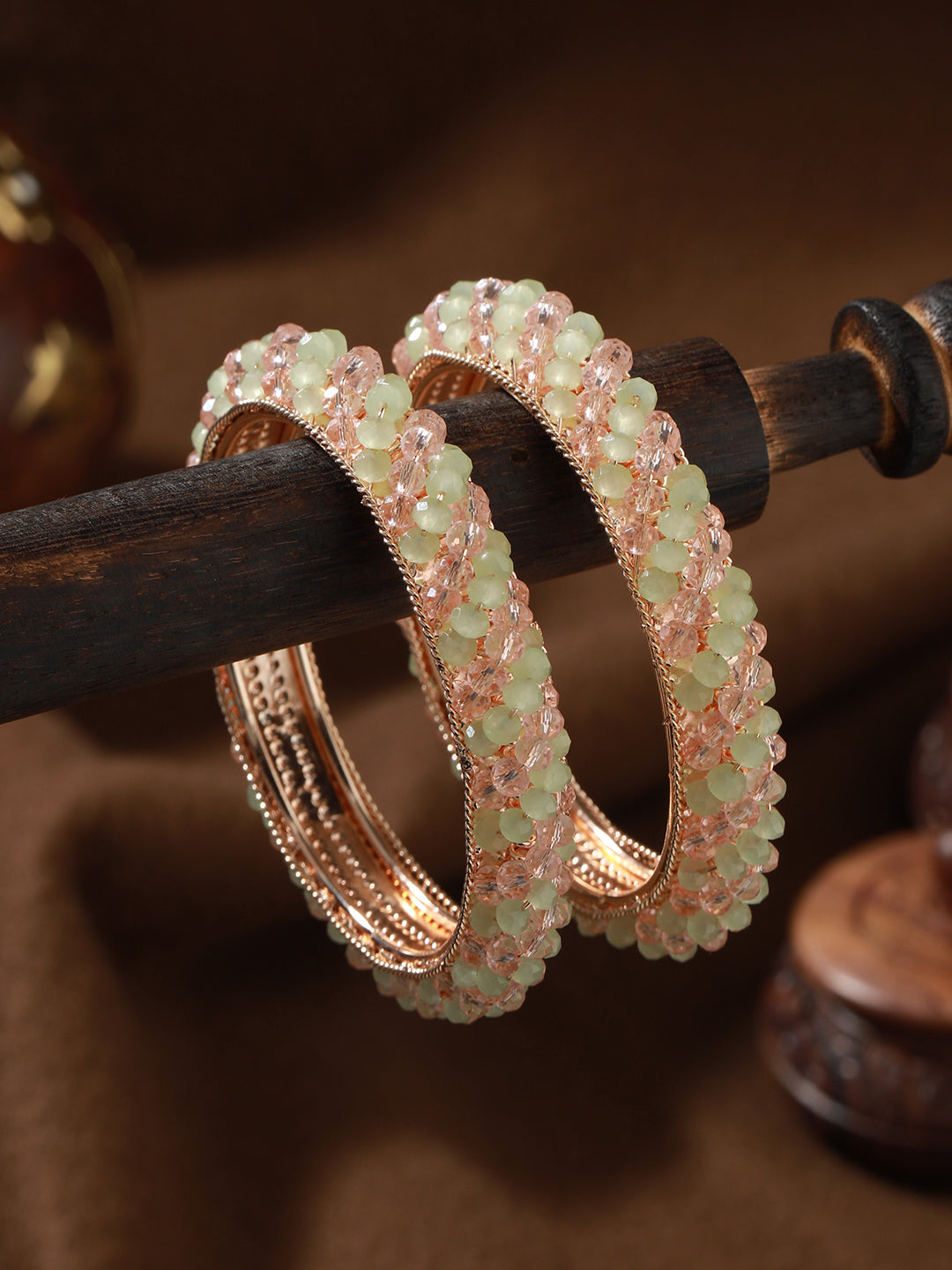 Set Of 2 Rose Gold Plated Crystal-Beaded Bangles - Jazzandsizzle