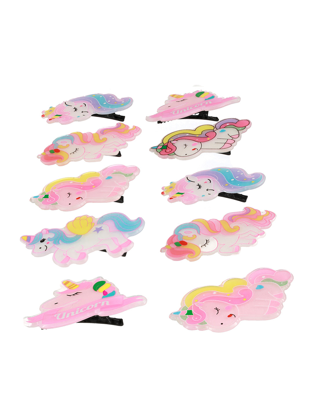 Girls Set Of 10 Multicoloured Unicorn Alligator Hair Clip - Jazzandsizzle