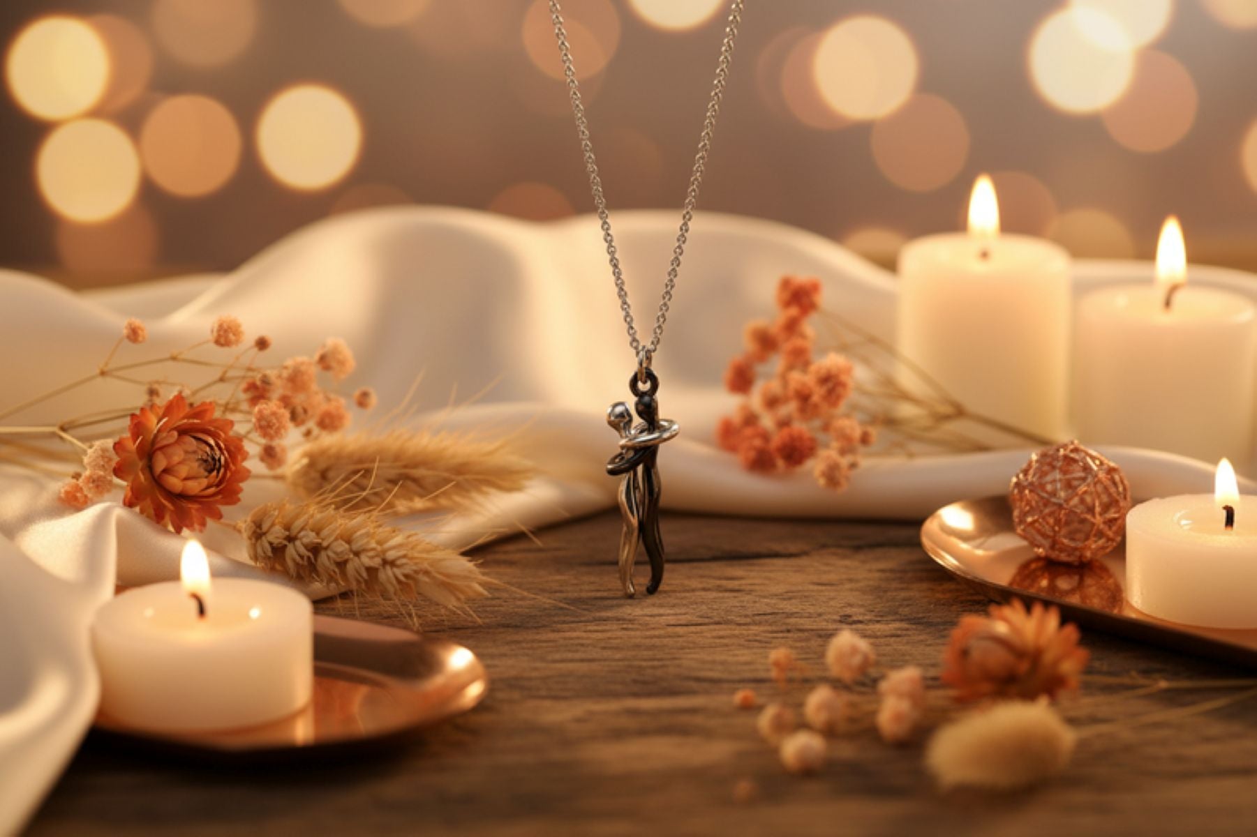 Jazz and Sizzle Silver Plated Stainless Steel Couple Hug Pendant with Chain