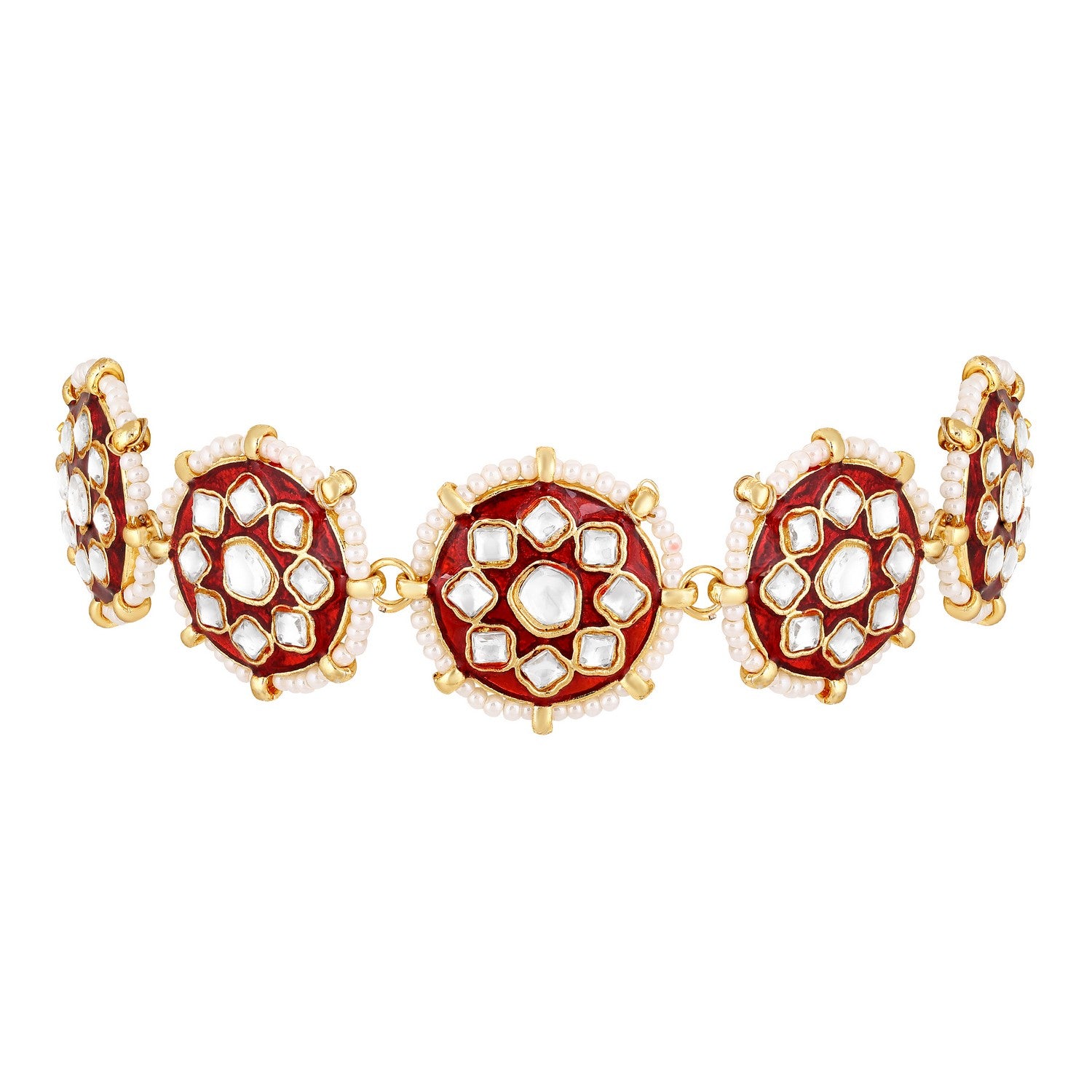Aatmana Gold-Plated White Kundan & Meenakari Work Maroon Sheeshphool/Mathapatti