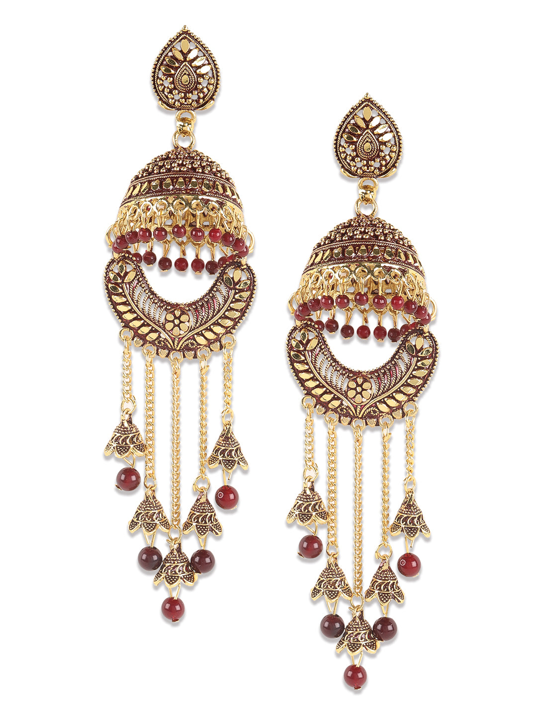 Jazz and sizzle Marron Gold Plated Enameled Ethnic Everyday Jhumka Earrings