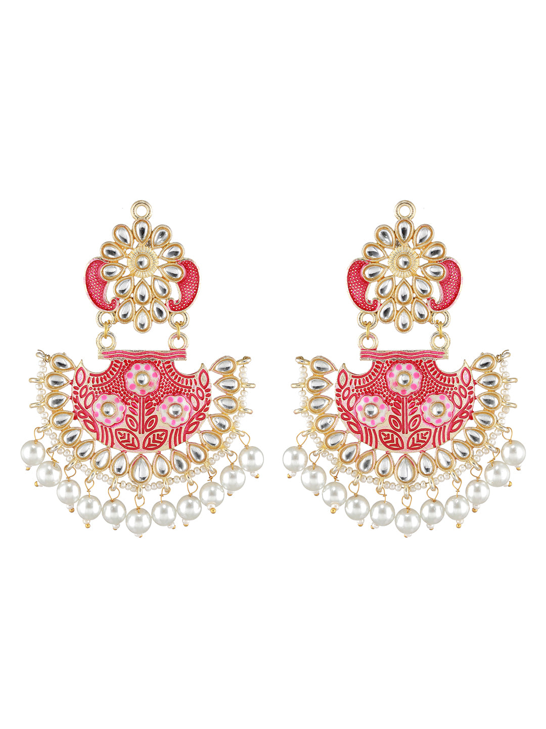 Gold-Plated Meenakari Kundan-Studded & Beaded Maangtikka with Earrings - Jazzandsizzle