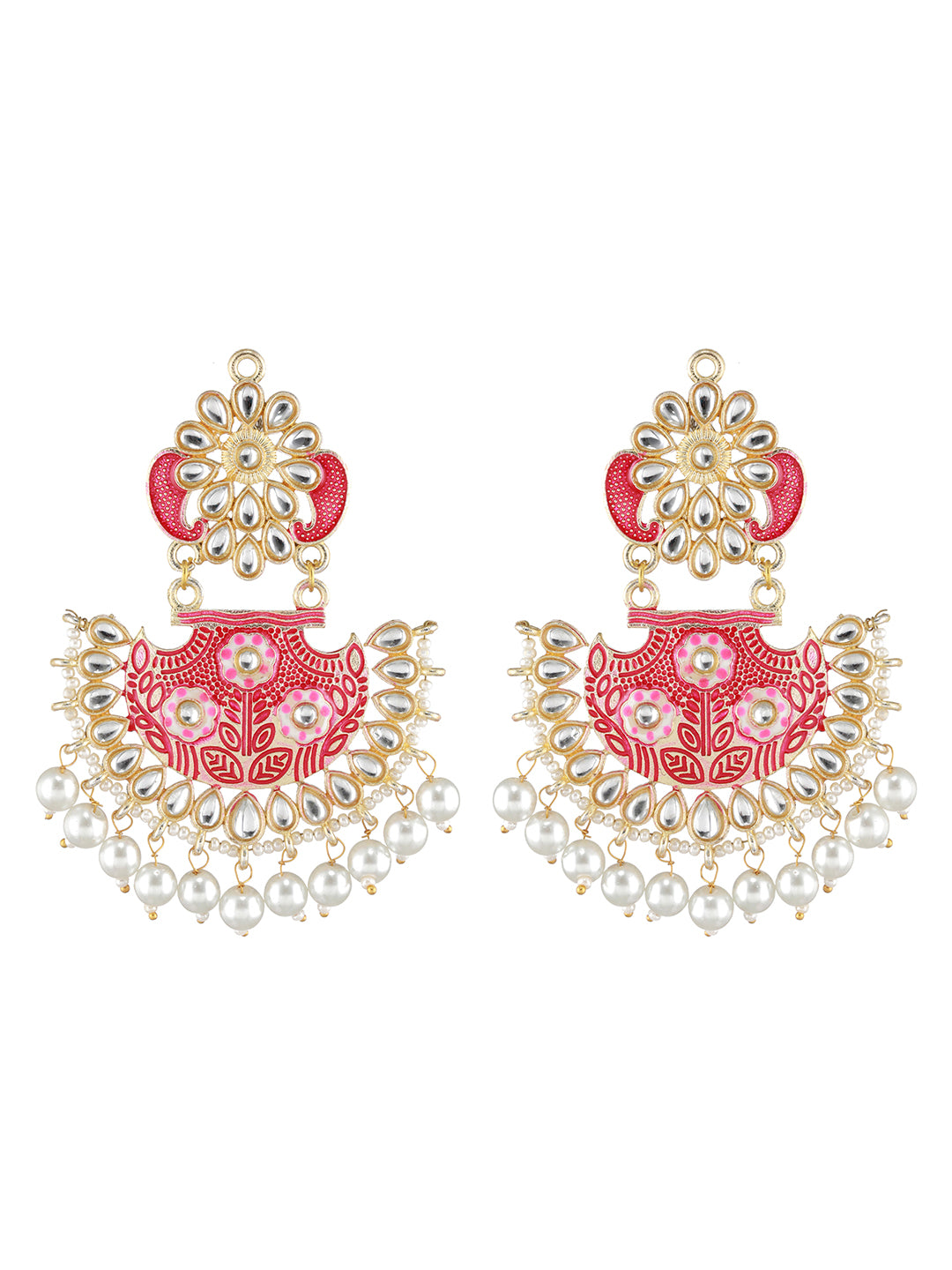 Gold-Plated Meenakari Kundan-Studded & Beaded Maangtikka with Earrings - Jazzandsizzle