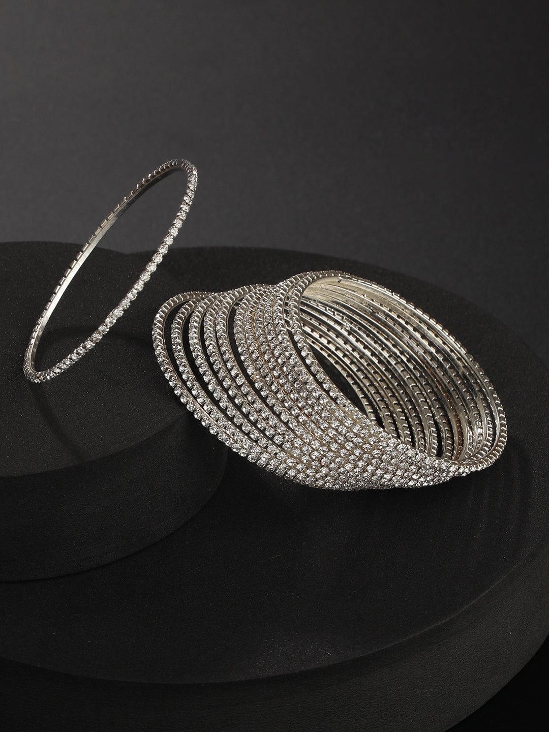 Jazz And Sizzle Set Of 12 Silver-Plated CZ-Studded Bangles