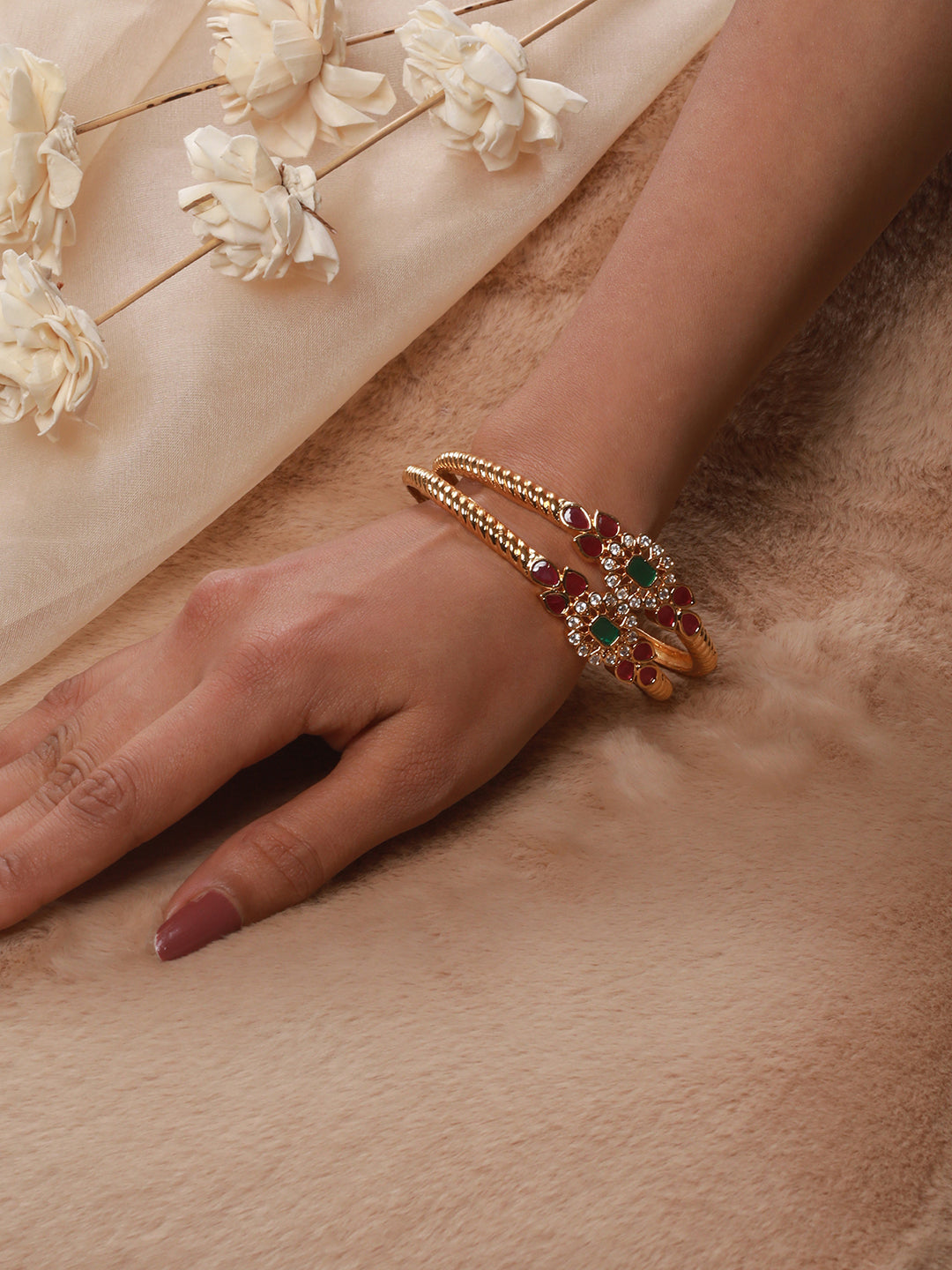 Set Of 2 24CT Gold-Plated Stone-Studded Bangles - Jazzandsizzle