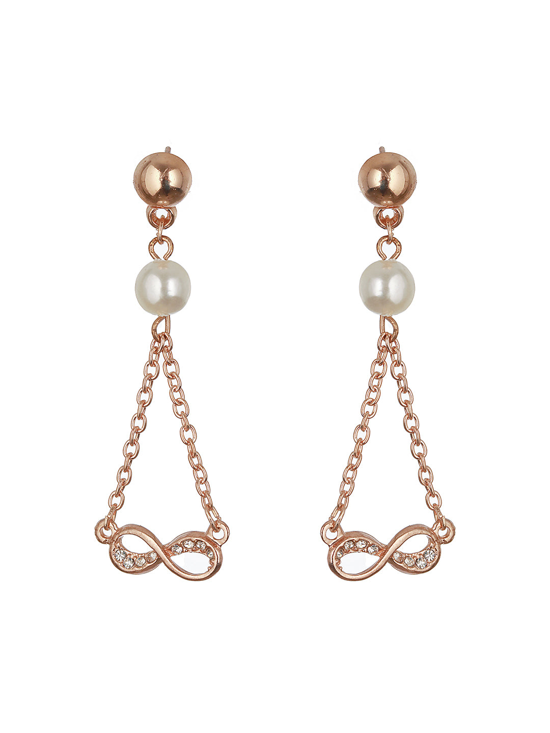 Rosegold Plated CZ & Pearl Studded Eveil Eye Drop Earrings - Jazzandsizzle