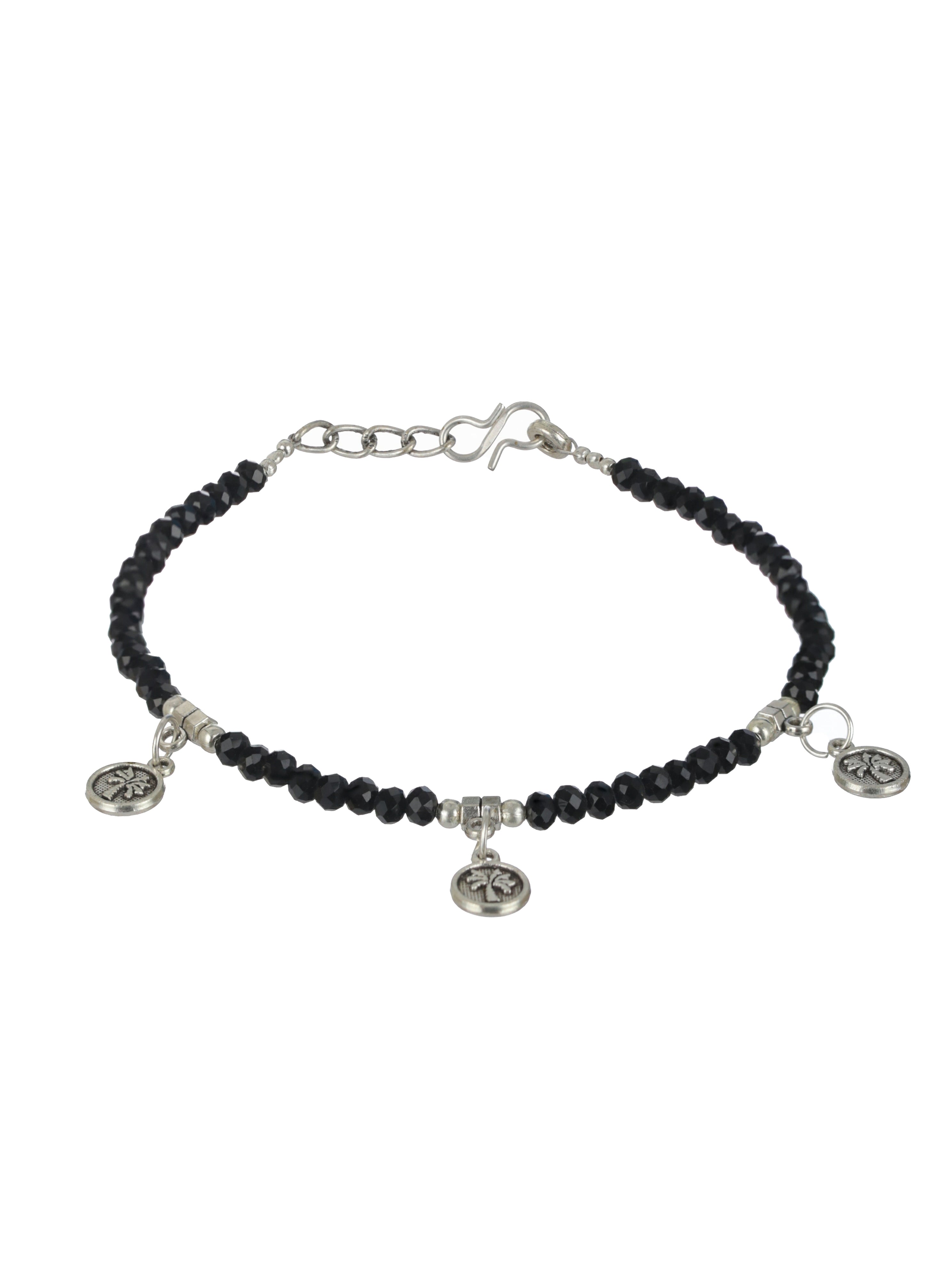 Set Of 2 Silver-Plated Beaded Anklets - Jazzandsizzle