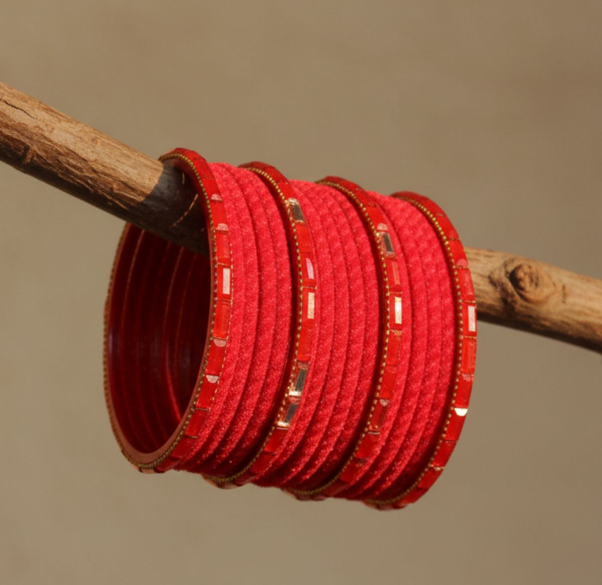 Jazz And Sizzle Set Of 16 Red Velvet & Stone Bangles