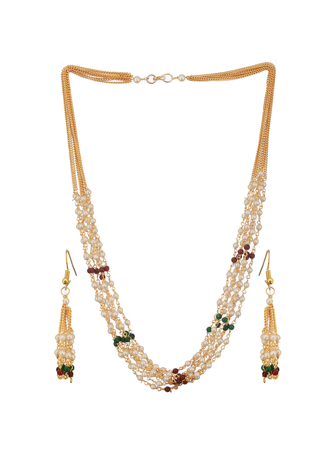 Jazz And Sizzle Gold-Plated Pearl Beaded Necklace & Earrings