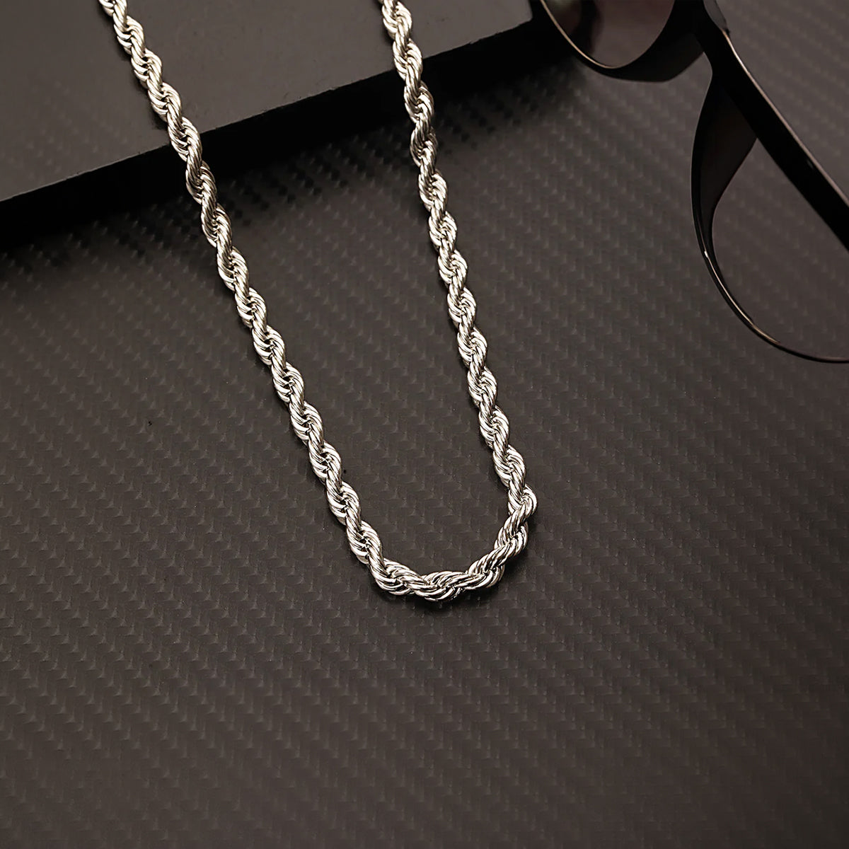 Classic Twisted Rope Chain Necklace for Men – Silver Finish