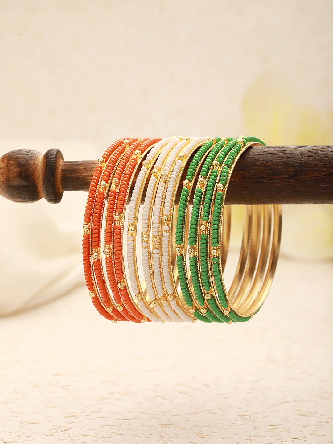 Set Of 12 Gold-Plated Artificial Beaded Bangles