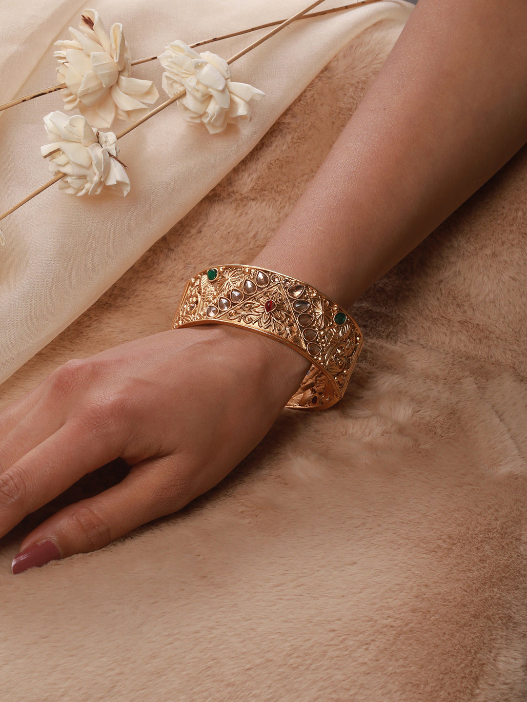 Set Of 2 24K Gold-Plated Stone-Studded Bangles - Jazzandsizzle