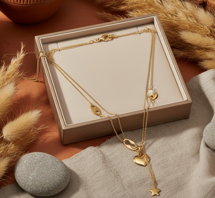 Jazz And Sizzle Gold Plated Heart Shaped Pendent Chain for Valentines Gift