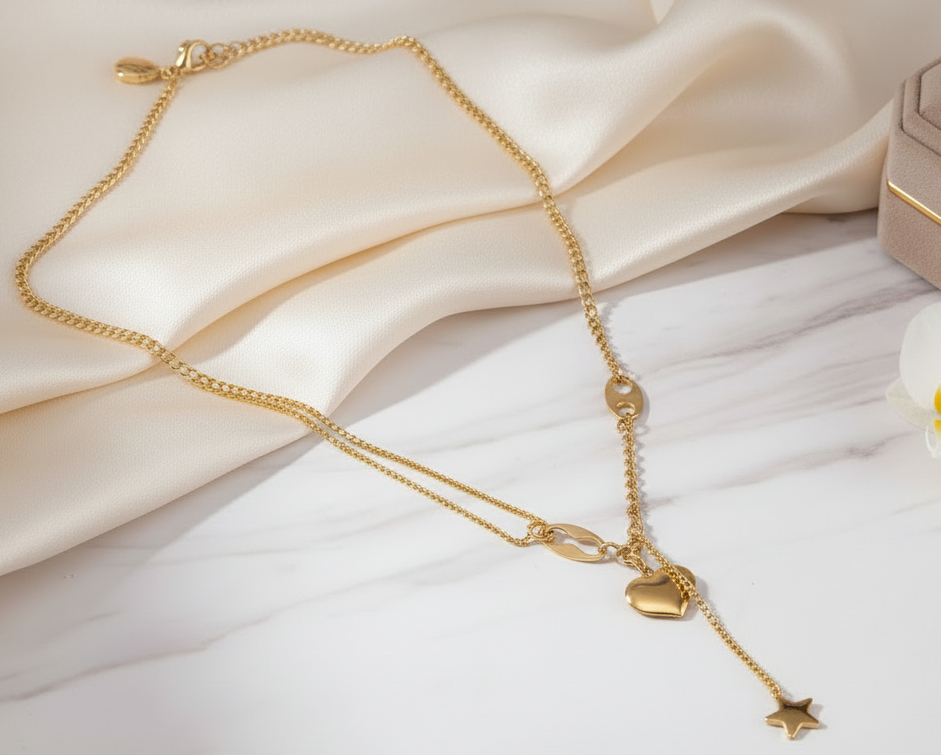 Jazz And Sizzle Gold Plated Heart Shaped Pendent Chain for Valentines Gift