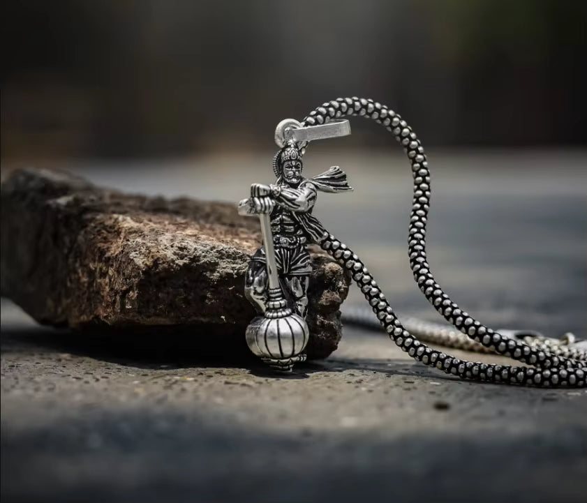 Hanumanji Pendant with Gada And Copper Yantra Spiritual Protection Necklace Chain Divine Strength