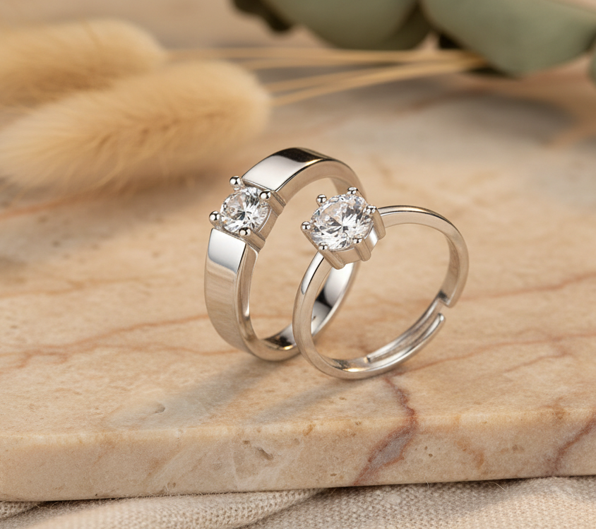 Jazz And Sizzle Silver Luca Adjustable Couple Band, Promise Rings for Lovers | Gift for Men and Women