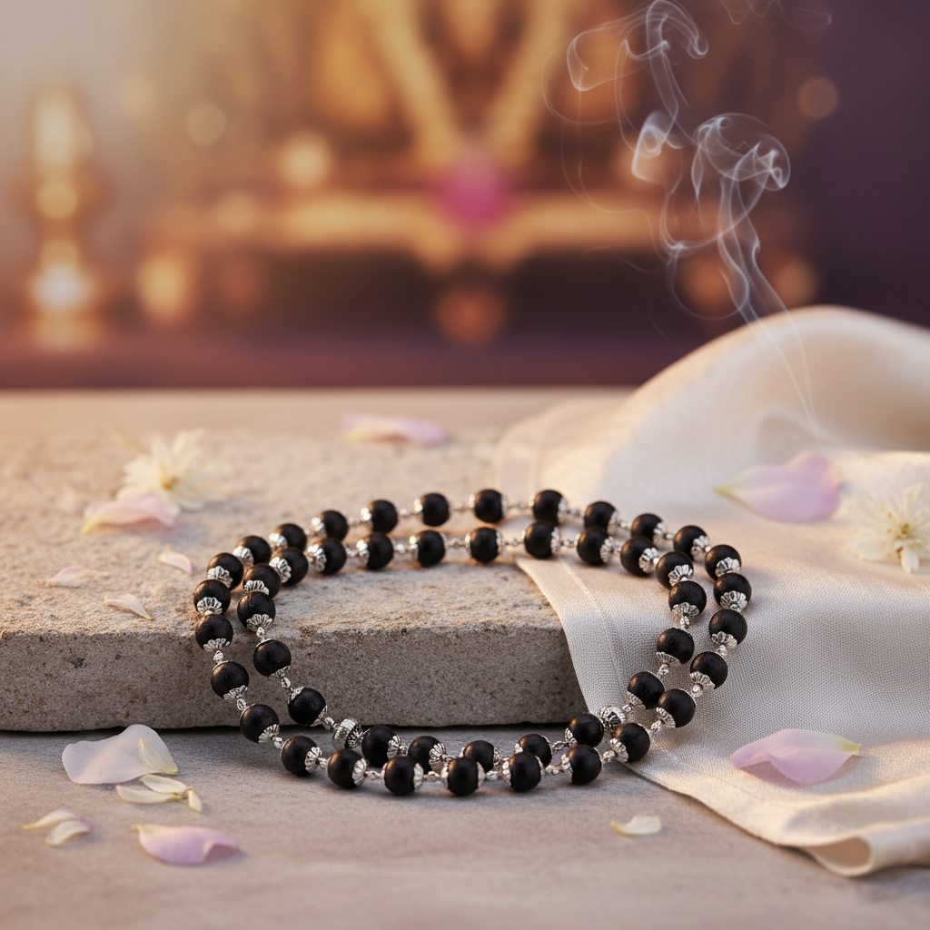 Black Beaded Spiritual Mala for Men-JS-SNC-0017