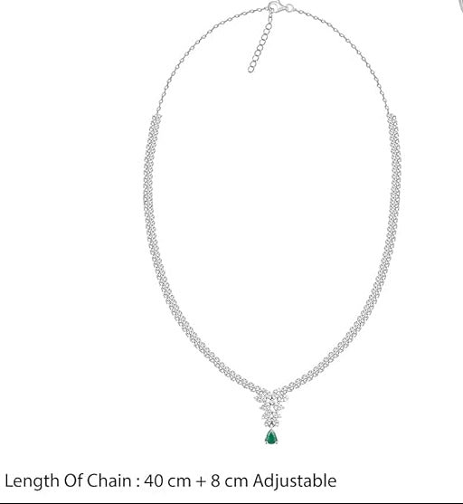 Jazz And Sizzle Silver Plated Opulent Green Crystal & AD Necklace