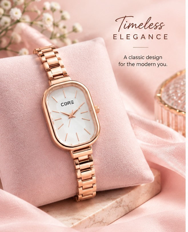 Luxury Rose Gold & White Dial Stainless Steel Watch for Women- WJ-JS26-LD0046